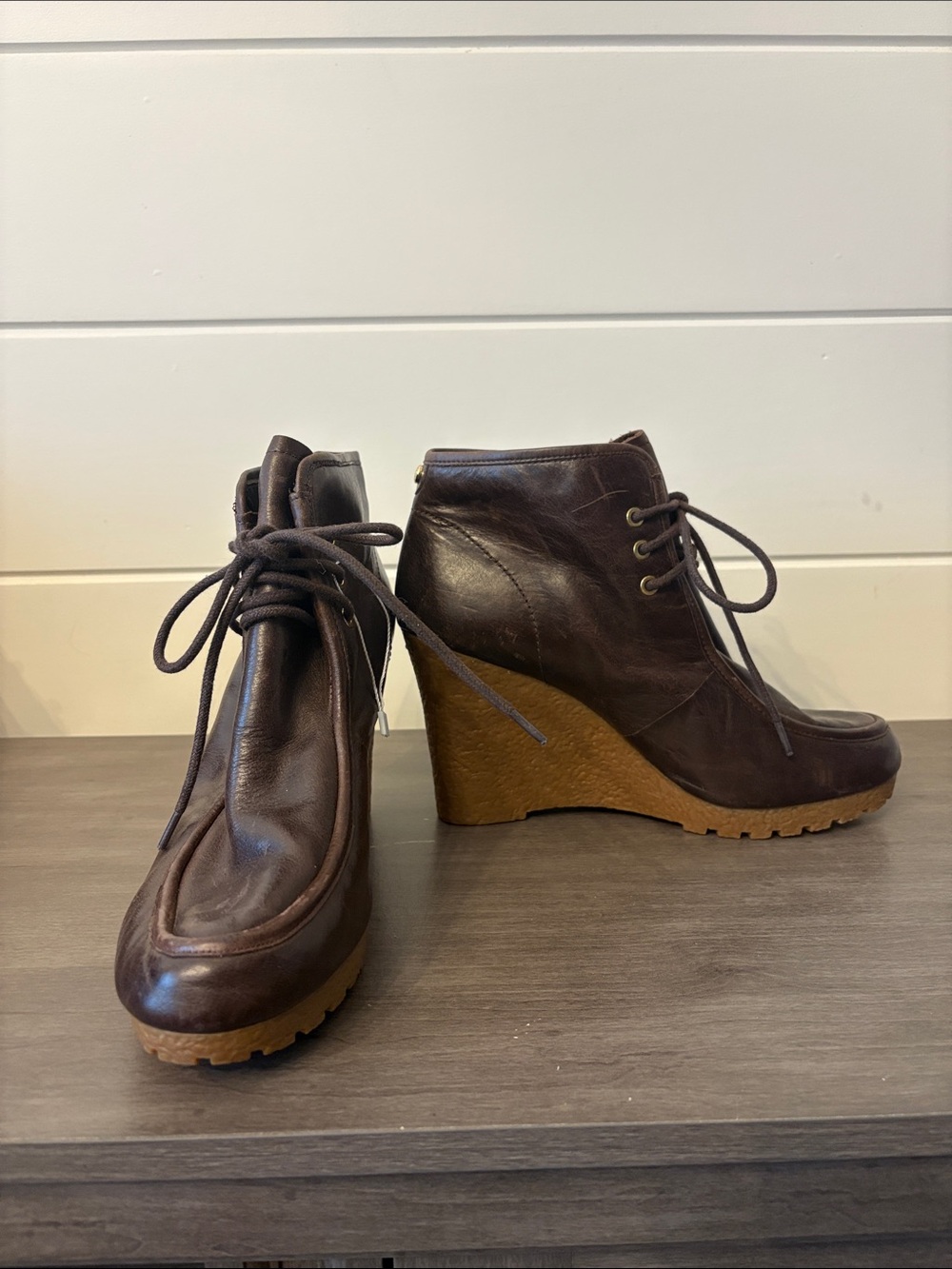 Women’s Michael Kors Brown Leather Lace-Up Wedge Ankle Boots